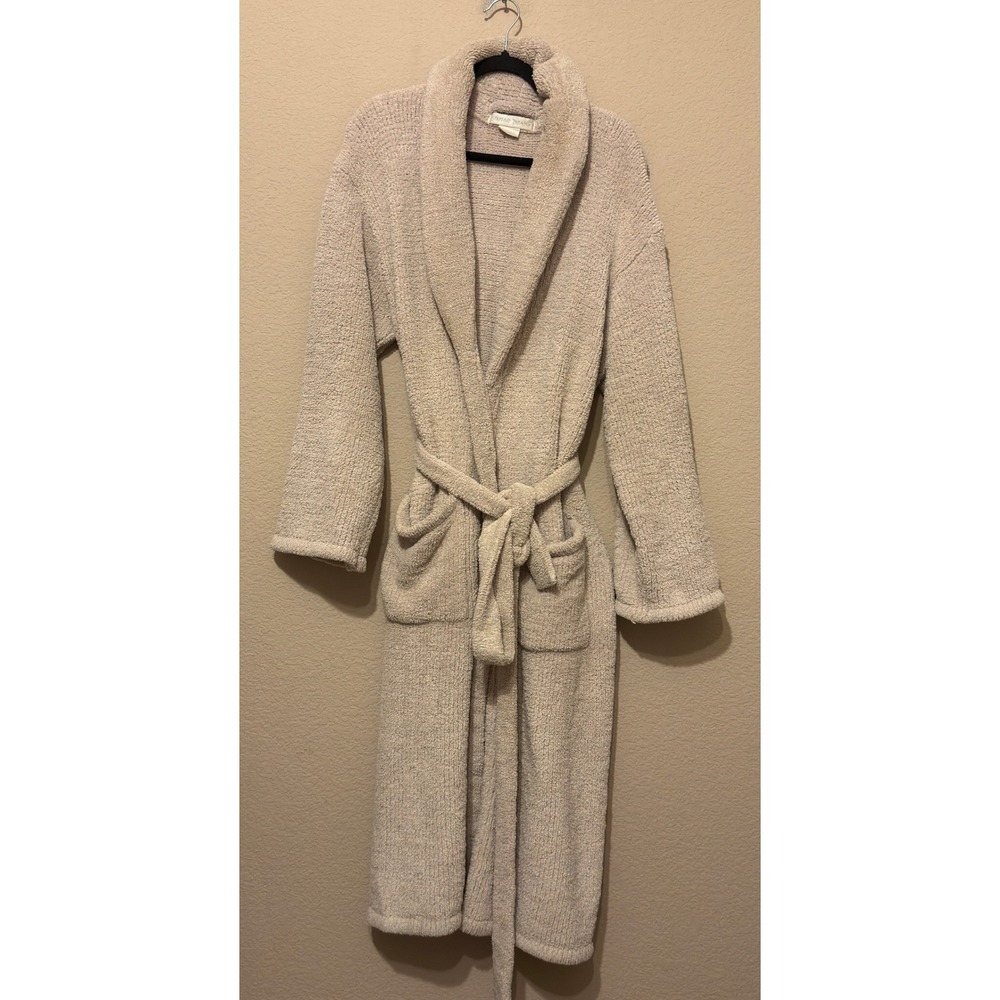 Barefoot Dreams CozyChic Adult Robe Stone Beige Plush Shawl Collar Sz 2 Medium